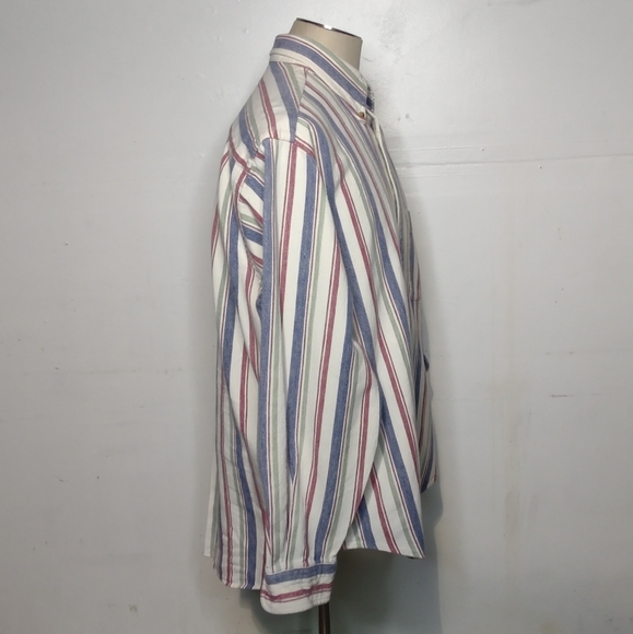 Vintage 90s NAUTICA Button Down Shirt Red White Blue Denim Stripe XL 100% Cotton - Picture 3 of 8
